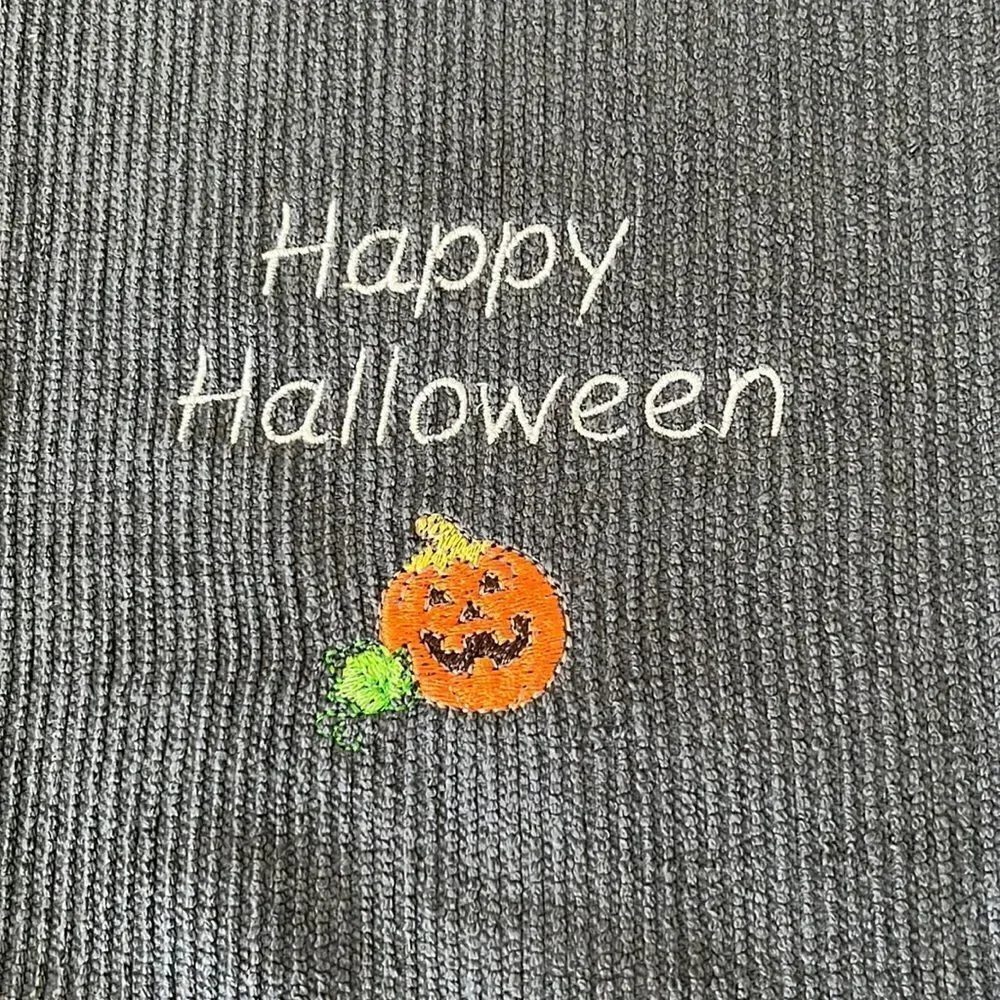 Happy Halloween Custom Embroidered Gray Cotton Barmop Towel